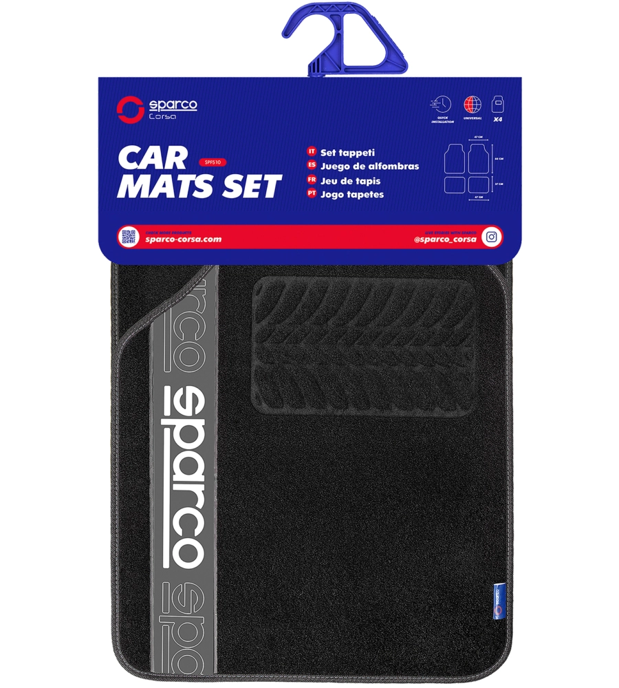 SET 4 TAPPETINI NERI E GRIGI PER AUTO SPARCO IN MOQUETTE